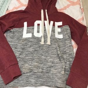 Maroon and gray love hoodie